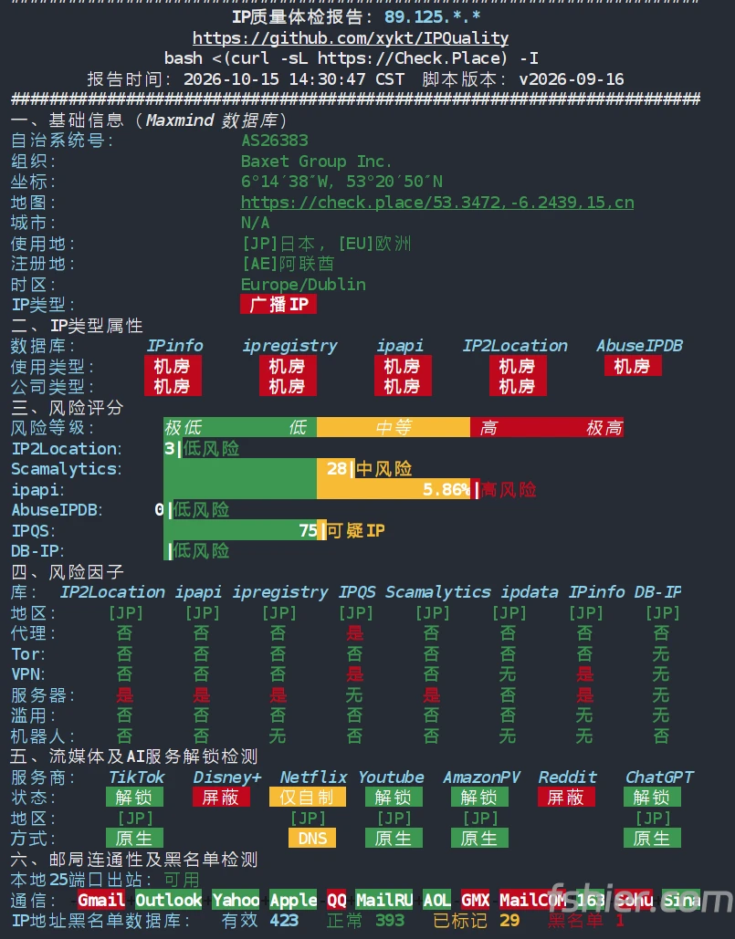 digitalcloud 日本东京VPS IP质量测试 IPv4